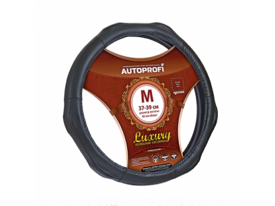 Оплётка руля "Luxury" кожа, 3 рельефные вставки (черный) (М)