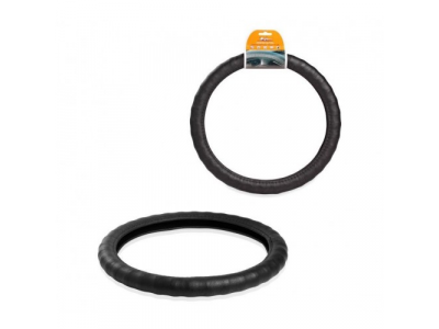 Оплетка на руль ребристая, гладкая кожа, черная, 37-39 см/М