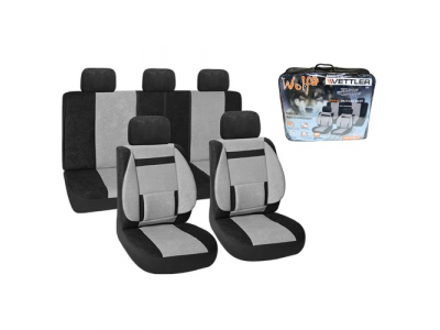 Чехлы автомобильные универс полиэстр+вельвет,черное-серый 9пр ВОЛК VETTLER