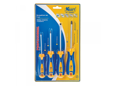 Набор отверток 4 шт. (Cr-V; двухкомп. рукоят; намагн. након) от KRAFT Набор отверток 4 шт. (Cr-V; двухкомп. рукоят; намагн. након)