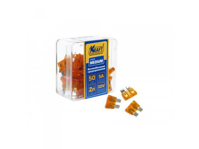 Набор предохранителей 5А (серия MEDIUM 50шт) пласт от KRAFT Набор предохранителей 5А (серия MEDIUM 50шт) пласт